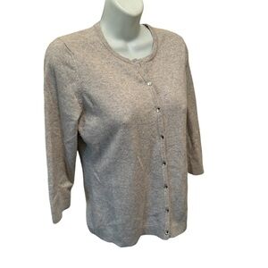Ann Taylor Cashmere Sparkle Cardigan Sz L Gray Rhinestone Clear Buttons Holiday
